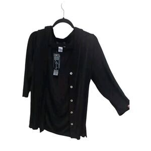 Slinky Brand NWT Vintage 90's Women's Black 3/4 Sleeve Button Front Blouse Large